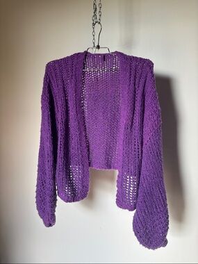 Free People Purple Open-Knit Chunky Cardigan Sweater